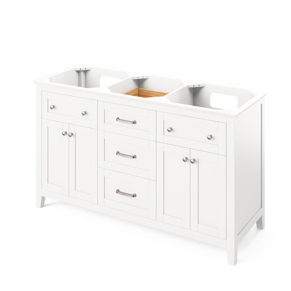 Jeffrey Alexander 60" White Chatham Vanity, double bowl, Boulder Cultured Marble Vanity Top VKITCHA60WHBOR